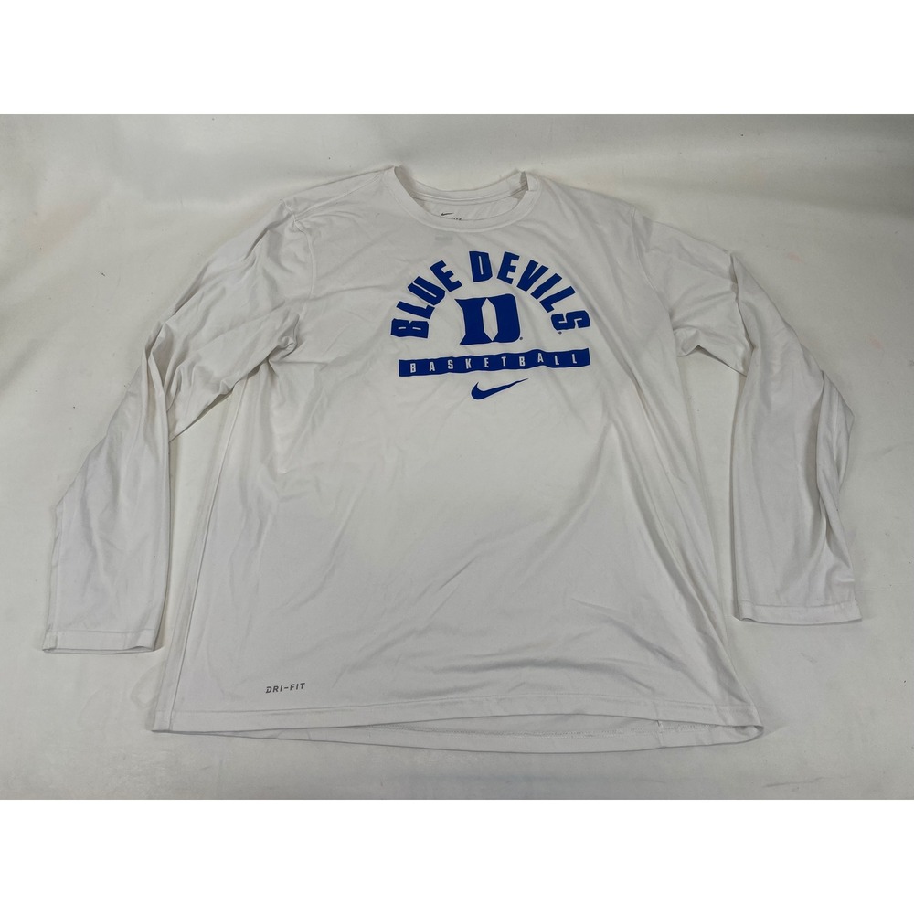 Nike Duke Blue Devils Basketball Dri-FIT Long Sleeve Shirt White Mens XL